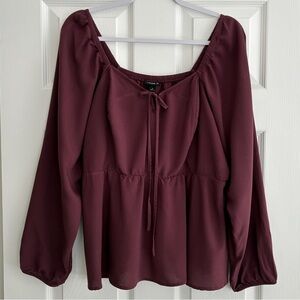 Torrid Burgundy Peplum Blouse 1X Puff Sleeve Whimsigoth Cottagecore Romantic
